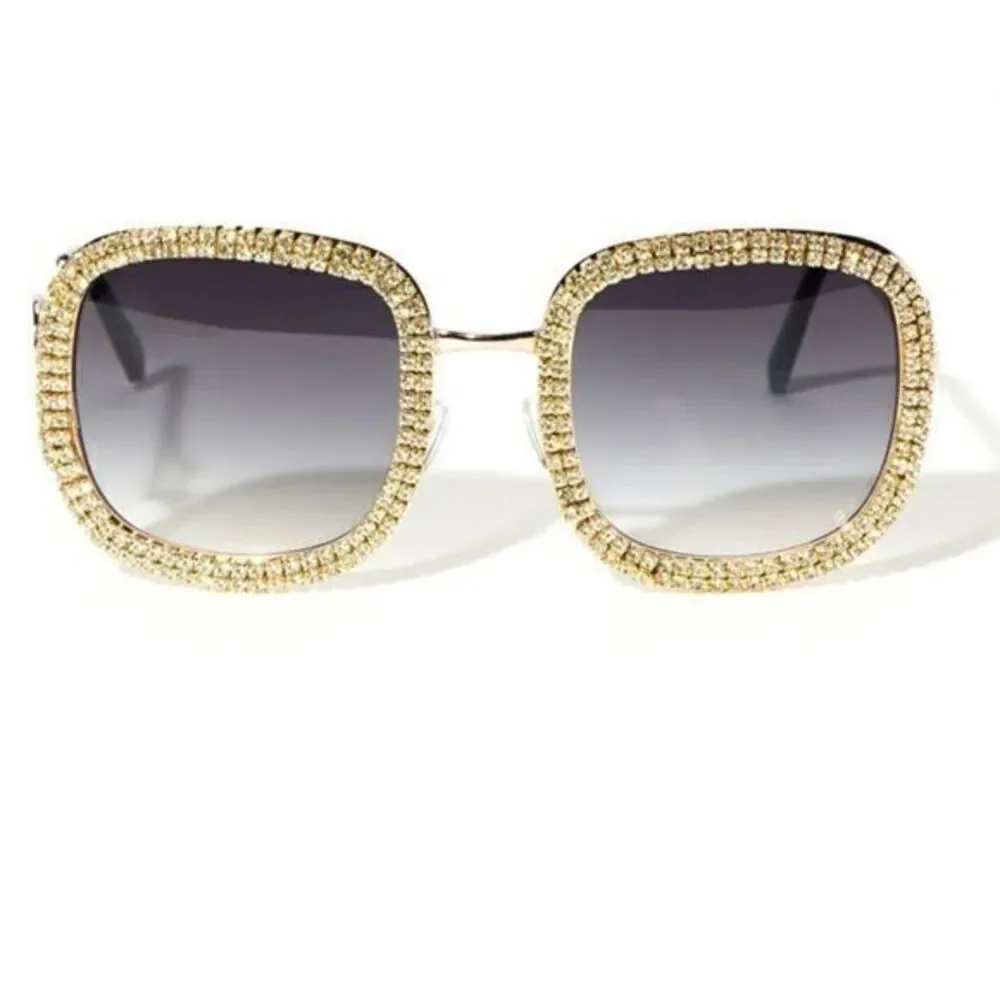 Oversized Rhinestone‎ Square Frame Sunglasses